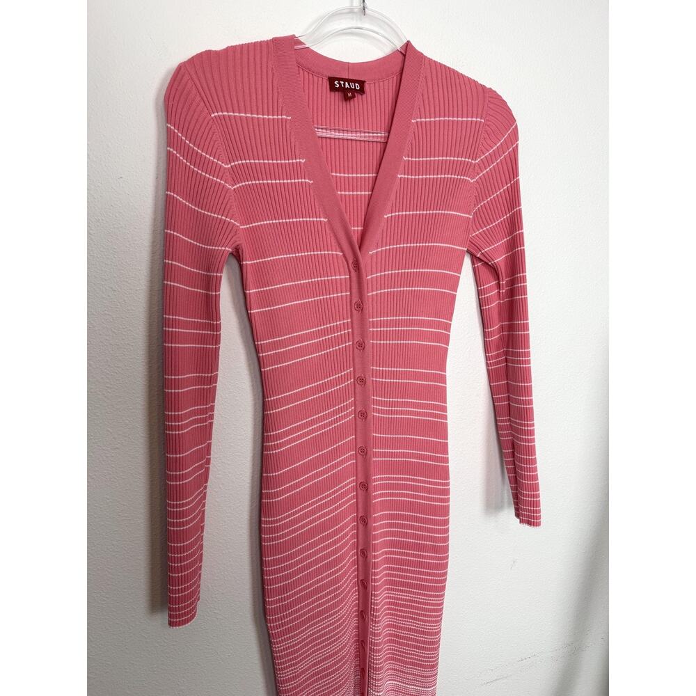 STAUD Shoko Sweater Dress Womens Medium Pink Striped Midi Ombre - Picture 4 of 12